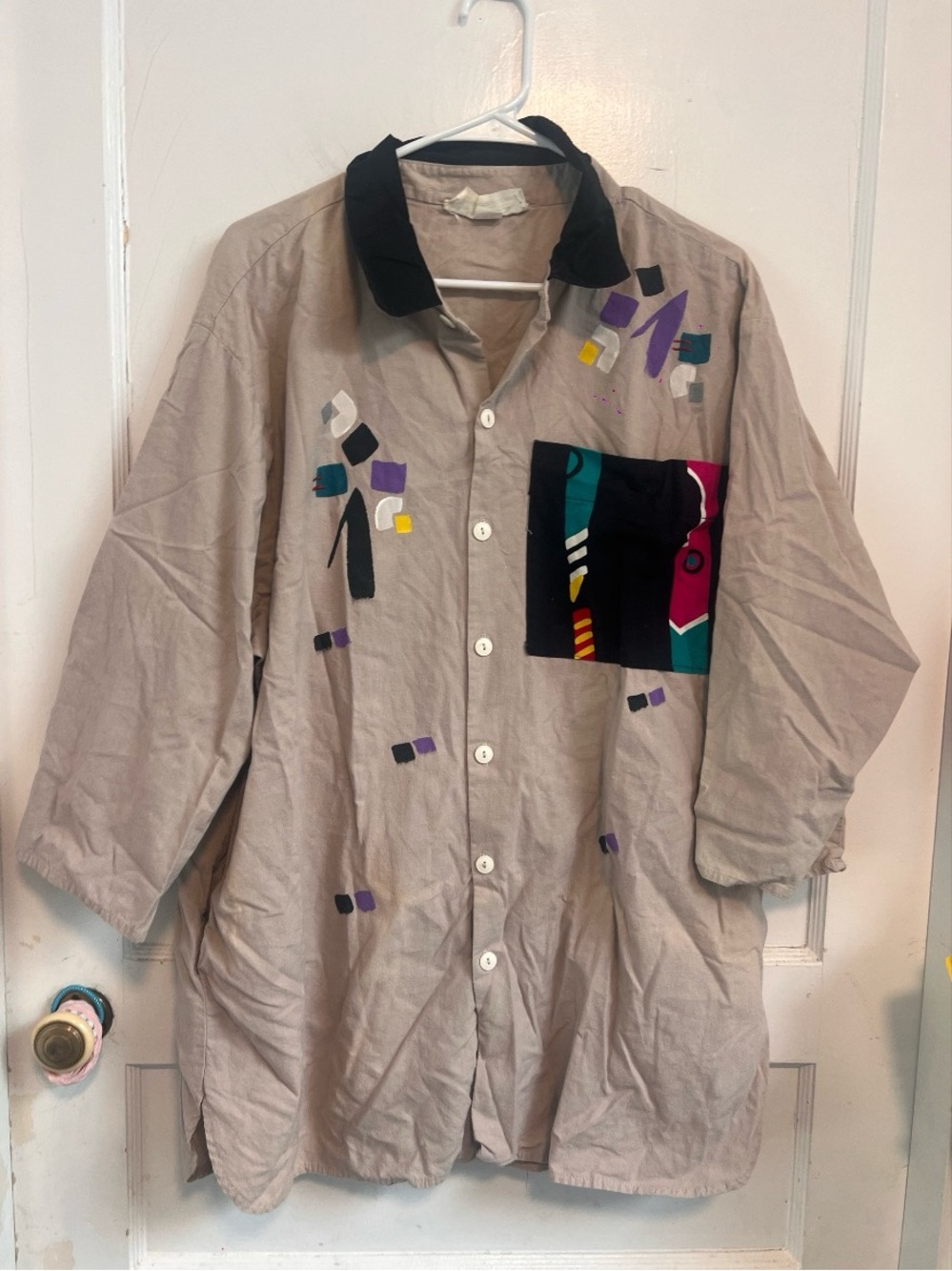 Cissy Bohannon vintage 90s art to wear hand painted geometric button down blouse